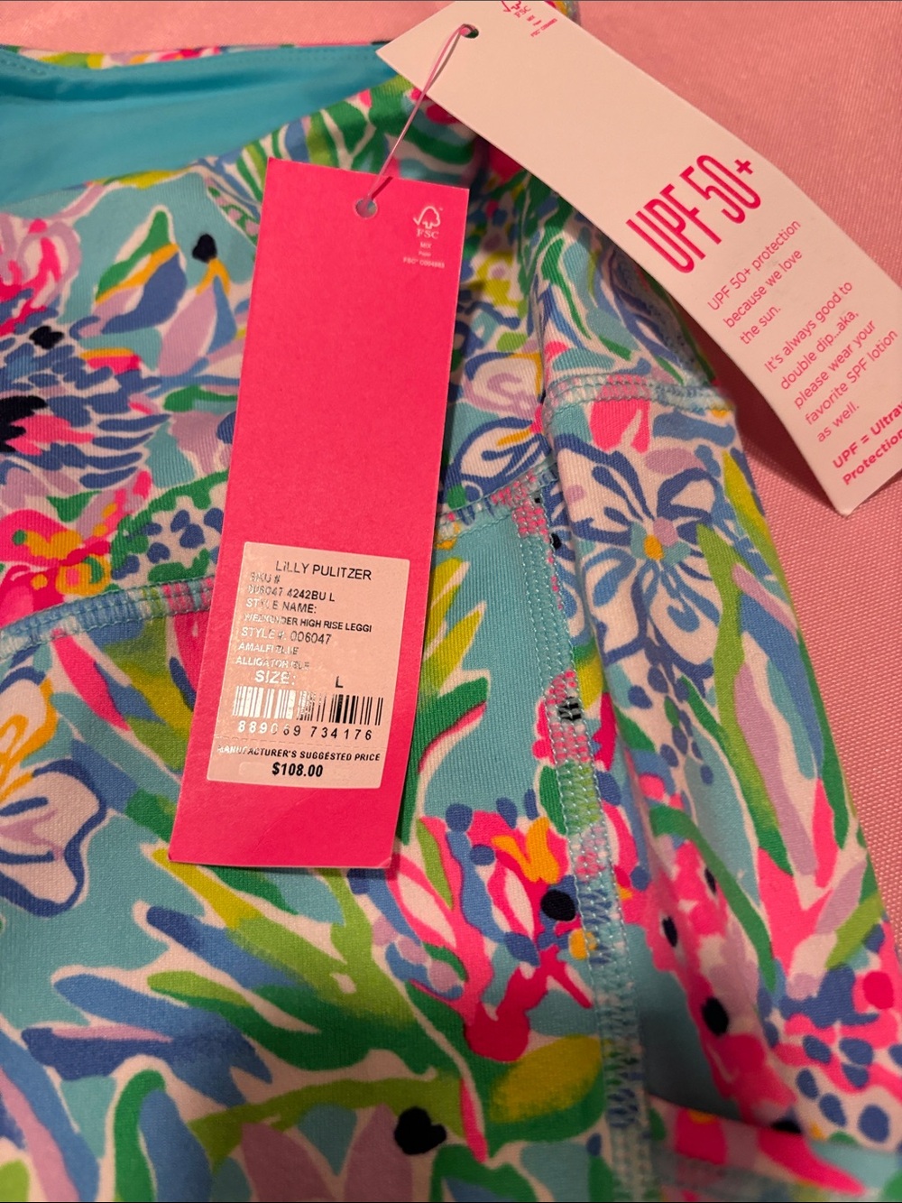 Lilly Pulitzer Weekender High Rise Leggings Alligator Isle Blue L NWT